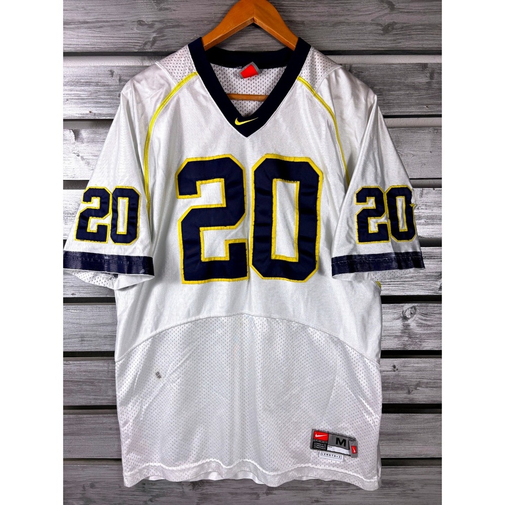 Nike Michigan Wolverines Jersey Men M White #20 Football Stitched distressed vtg